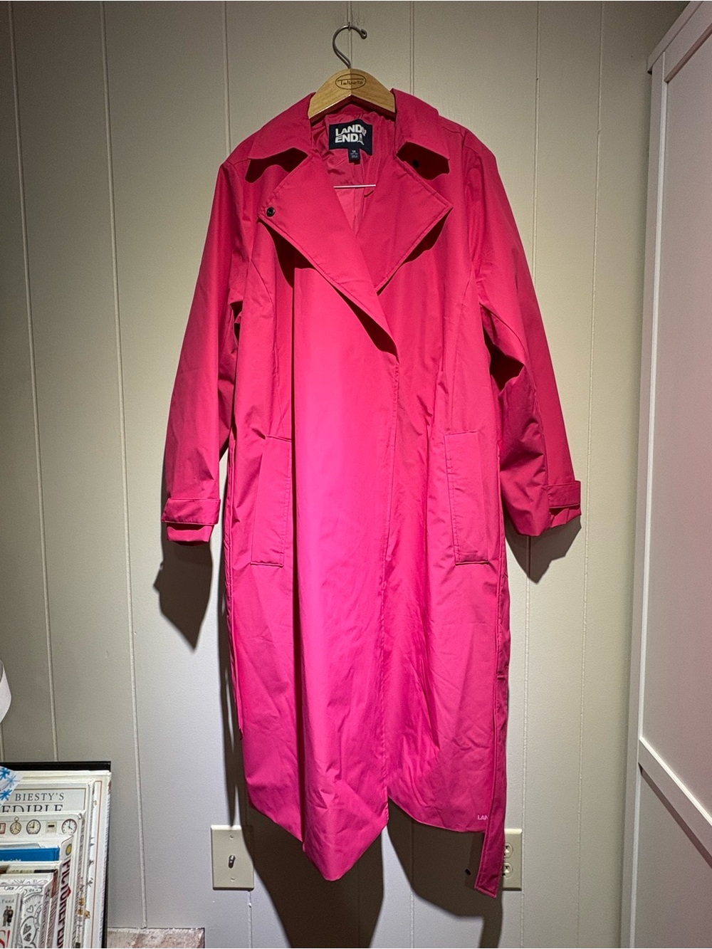 Lands End hot pink trench coat rain spring lightweight 1X 16W 18W
